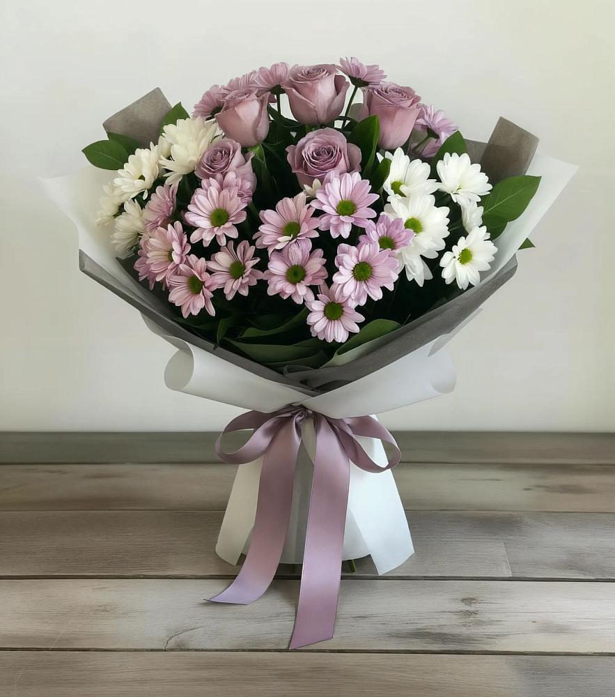 Букет цветов из: Хризантемы и Розы в Поселок совхоза Буденновец