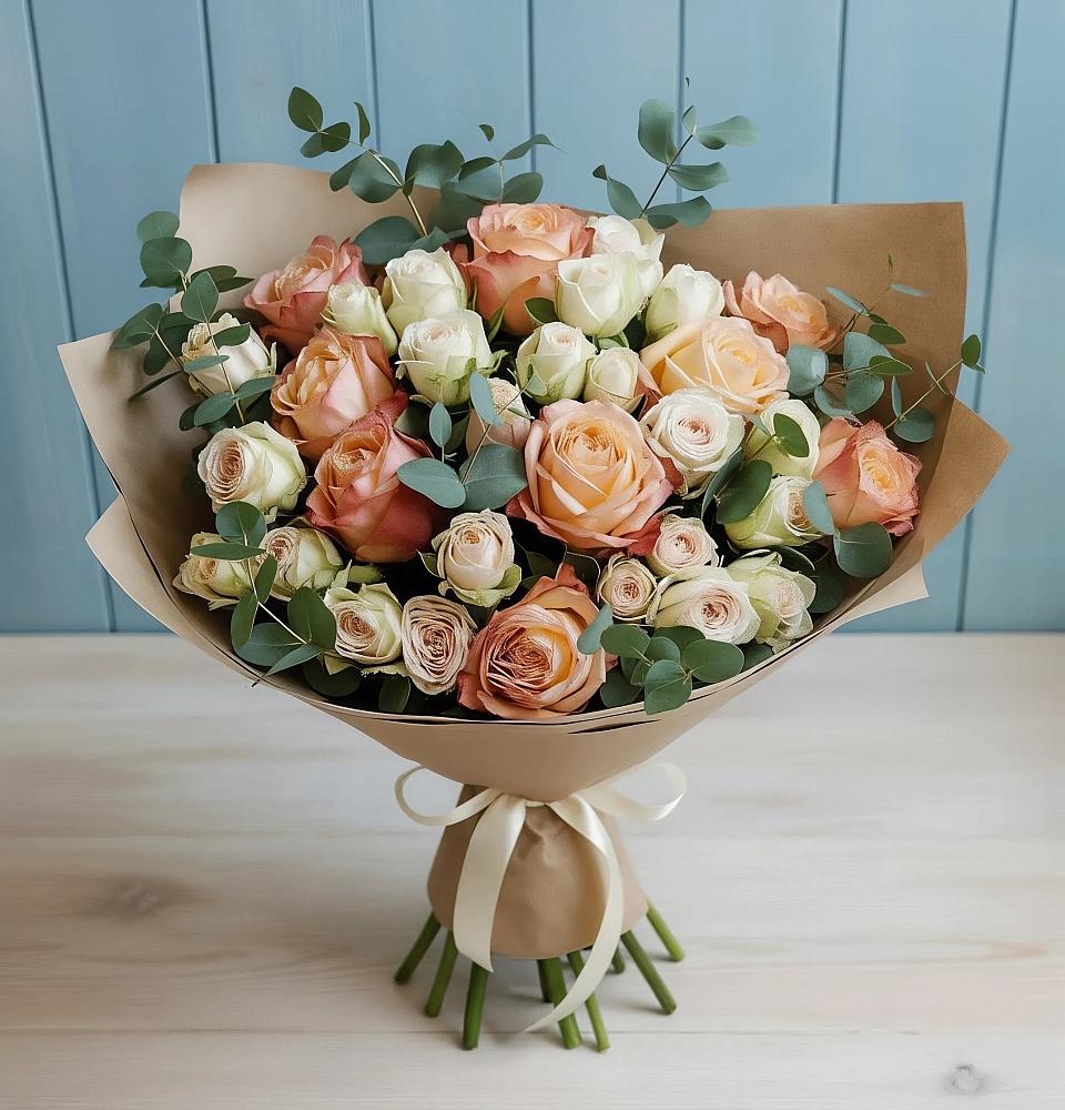 Букет цветов из: Альстромерии и Розы в Поселок совхоза Буденновец