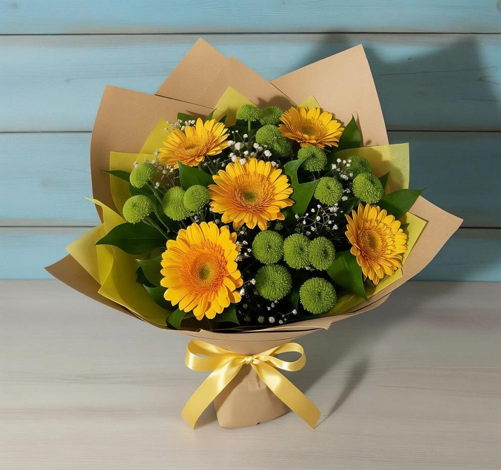 Букет цветов из: Герберы и Хризантемы в Поселок совхоза Буденновец