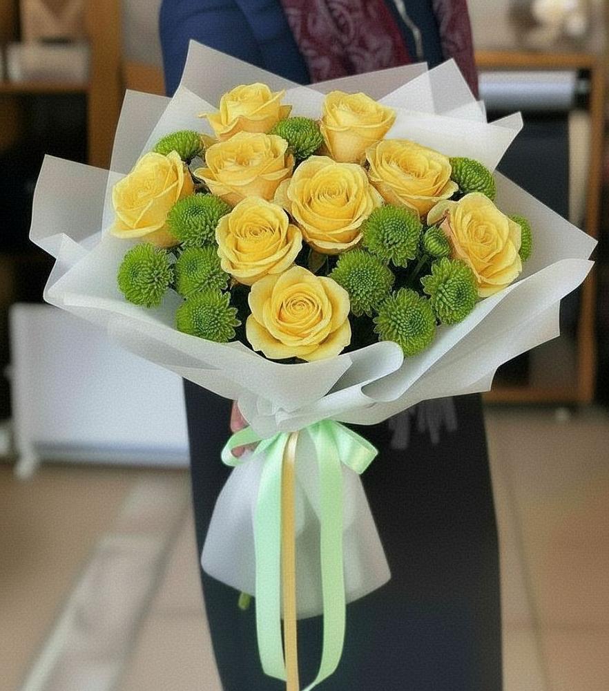 Букет цветов из: Хризантемы и Розы в Поселок совхоза Буденновец