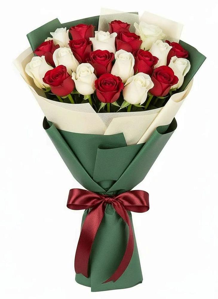 Букет Микс из красных и белых роз в Поселок совхоза Буденновец