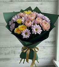 Букет цветов из:  Хризантемы и Розы в Поселок совхоза Буденновец