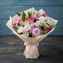 Букет цветов из:  Хризантемы, Альстромерии и Розы в Поселок совхоза Буденновец