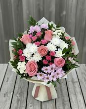 Букет цветов из:  Альстромерии, Гвоздики, Розы и Хризантемы #REPLACE_PRED# Поселок совхоза Буденновец
