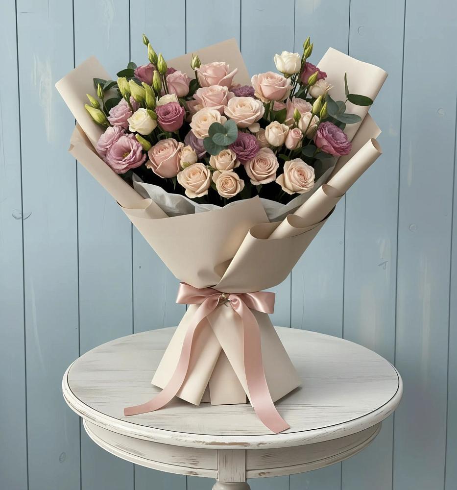 Букет цветов из: Розы и Лизиантусы в Поселок совхоза Буденновец