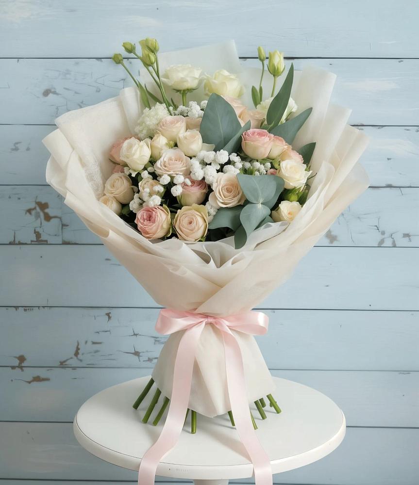 Букет цветов из: Розы и Лизиантусы в Поселок совхоза Буденновец