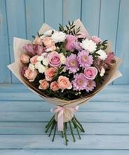 Букет цветов из:  Хризантемы, Розы и Альстромерии в Поселок совхоза Буденновец