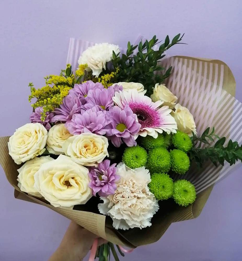 Букет цветов из: Хризантемы, Розы, Гвоздики и Герберы в Поселок совхоза Буденновец