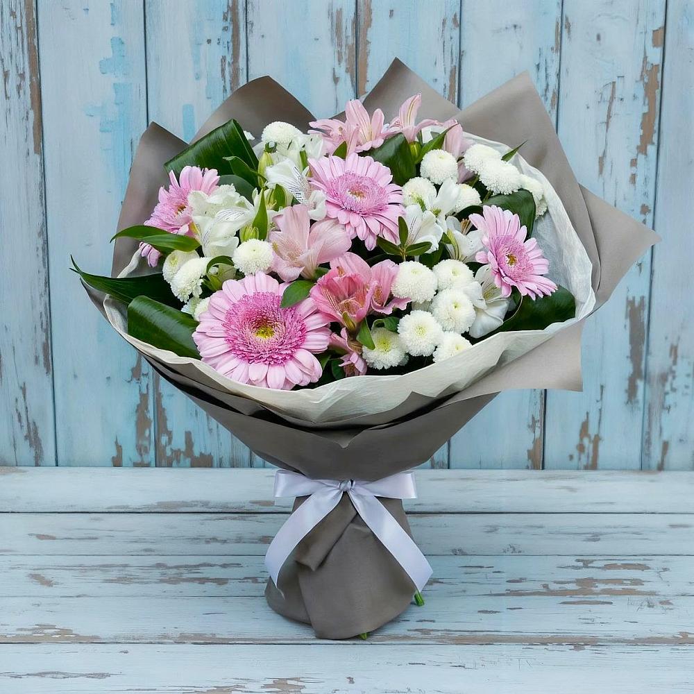 Букет цветов из: Герберы, Альстромерии и Хризантемы в Поселок совхоза Буденновец