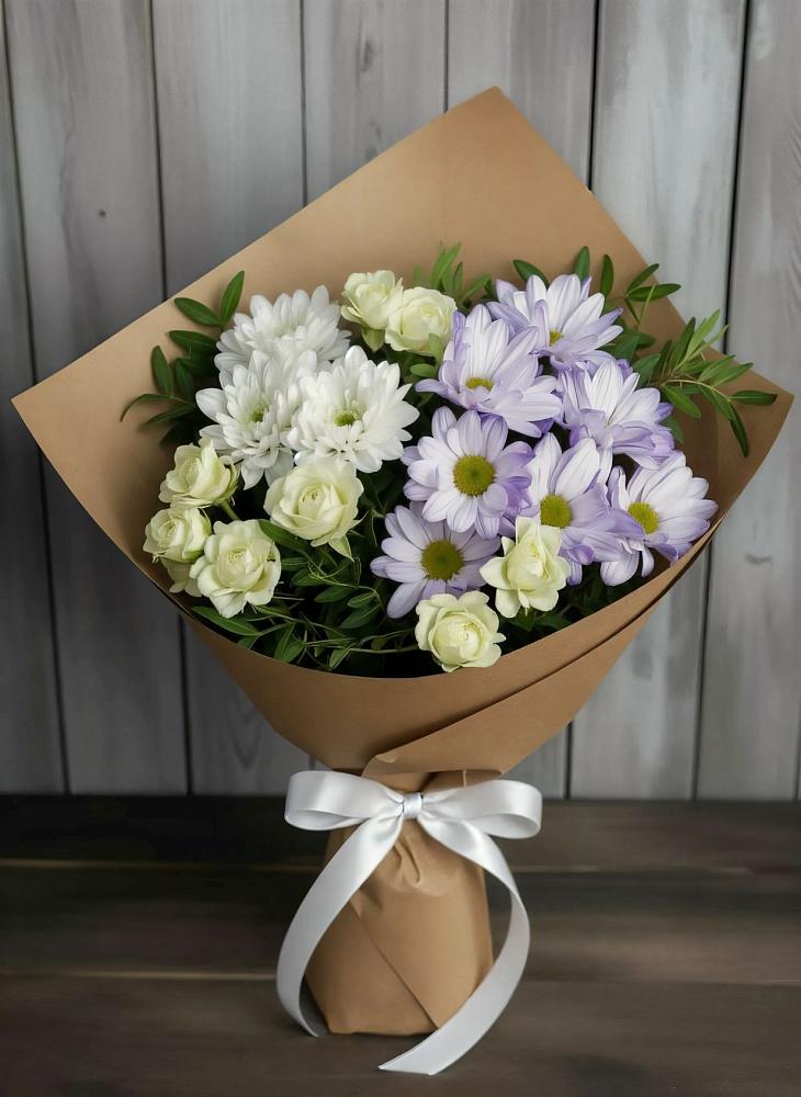 Букет цветов из: Хризантемы и Розы в Поселок совхоза Буденновец